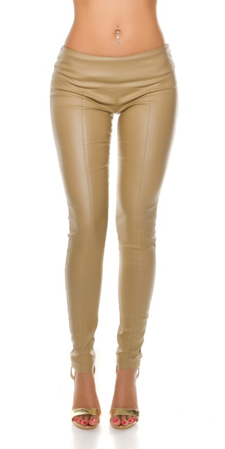 leather look trousers with decor seams Beige